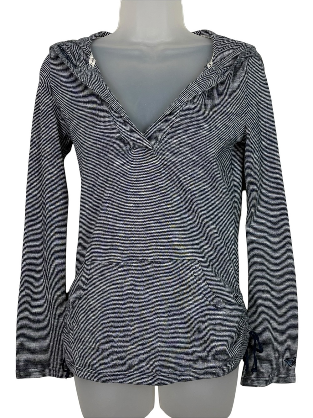 Roxy Y2K Blue White Striped V-neck Lightweight Hoodie Shirt Surfer Skater XS